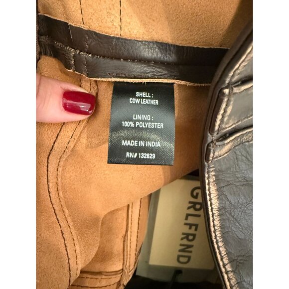 GRLFRND Brown Leather Mini Skirt with Front Pockets NWT - Size Large - Picture 9 of 9